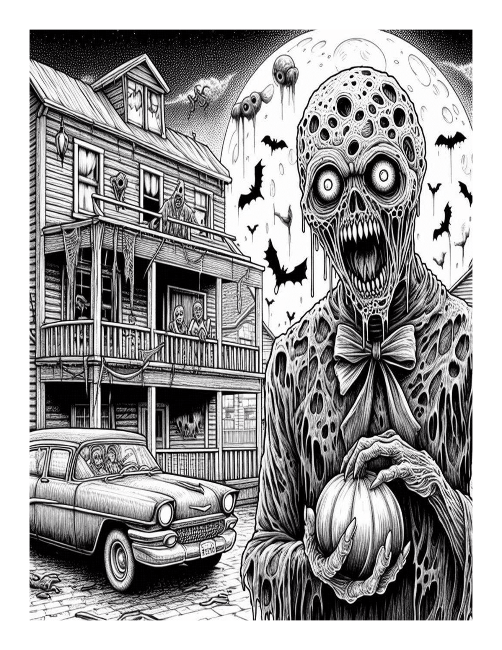 Grayscale Chilling Horror Coloring Pages 