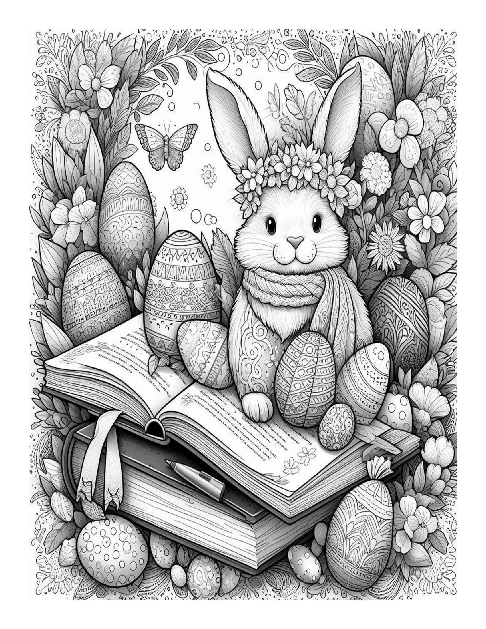 Grayscale Beautiful Easter Designs Coloring Pages 