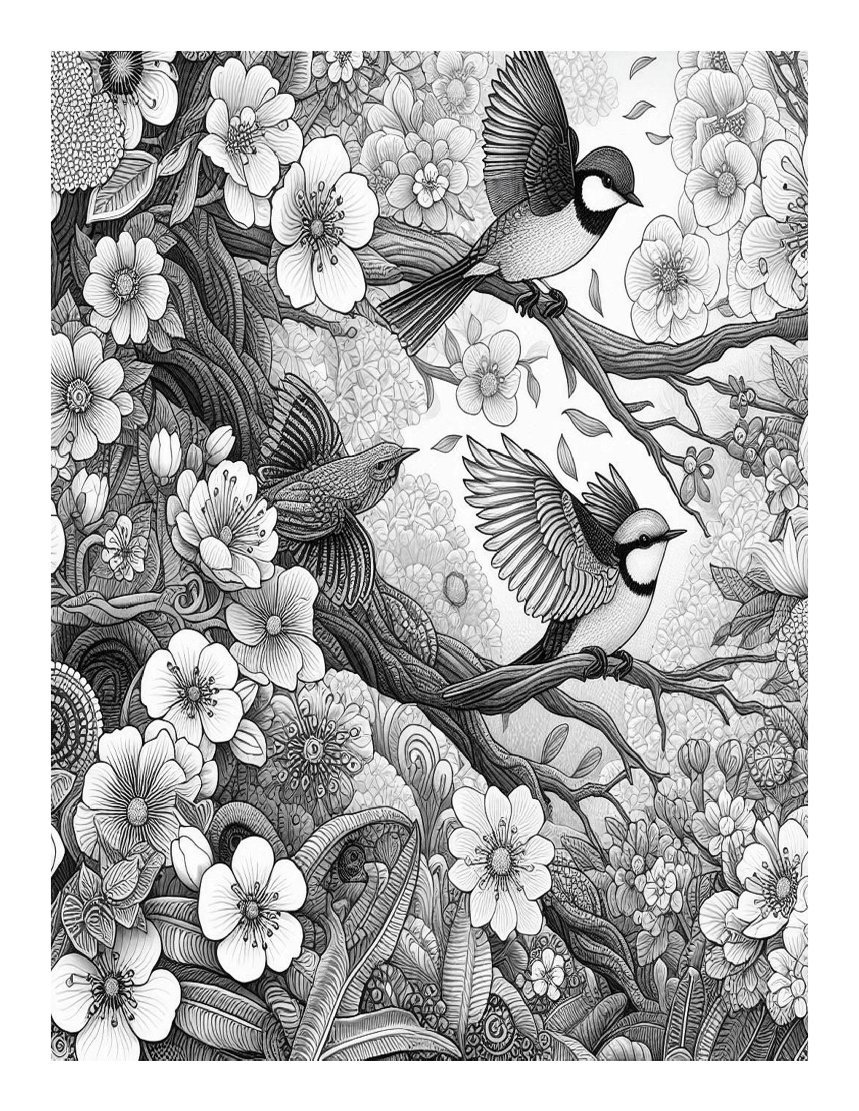 Grayscale Springtime Coloring Pages 