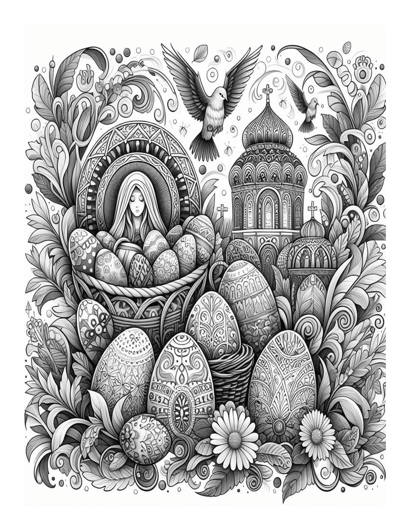 Grayscale Beautiful Easter Designs Coloring Pages 