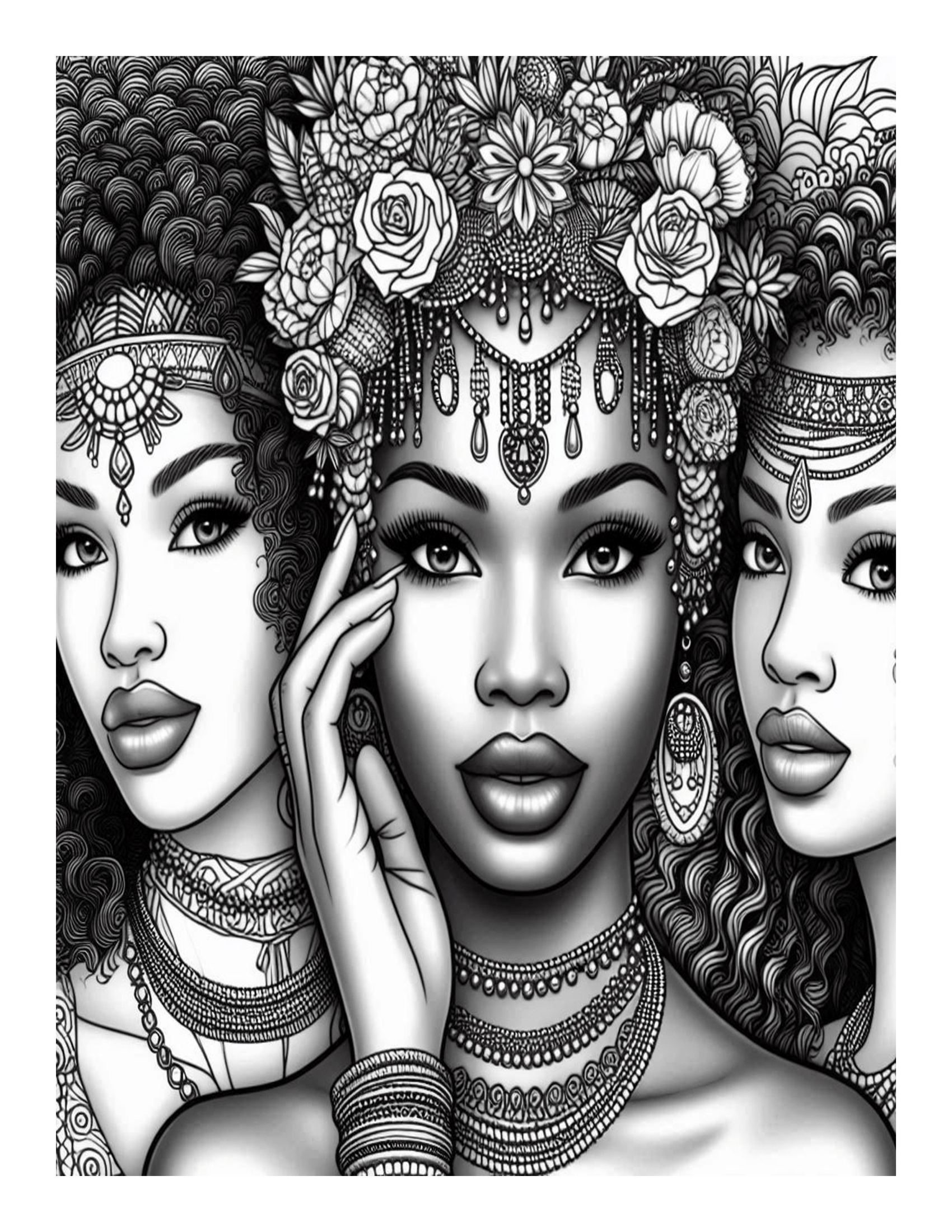 Grayscale Beautiful Black Women Coloring Pages 