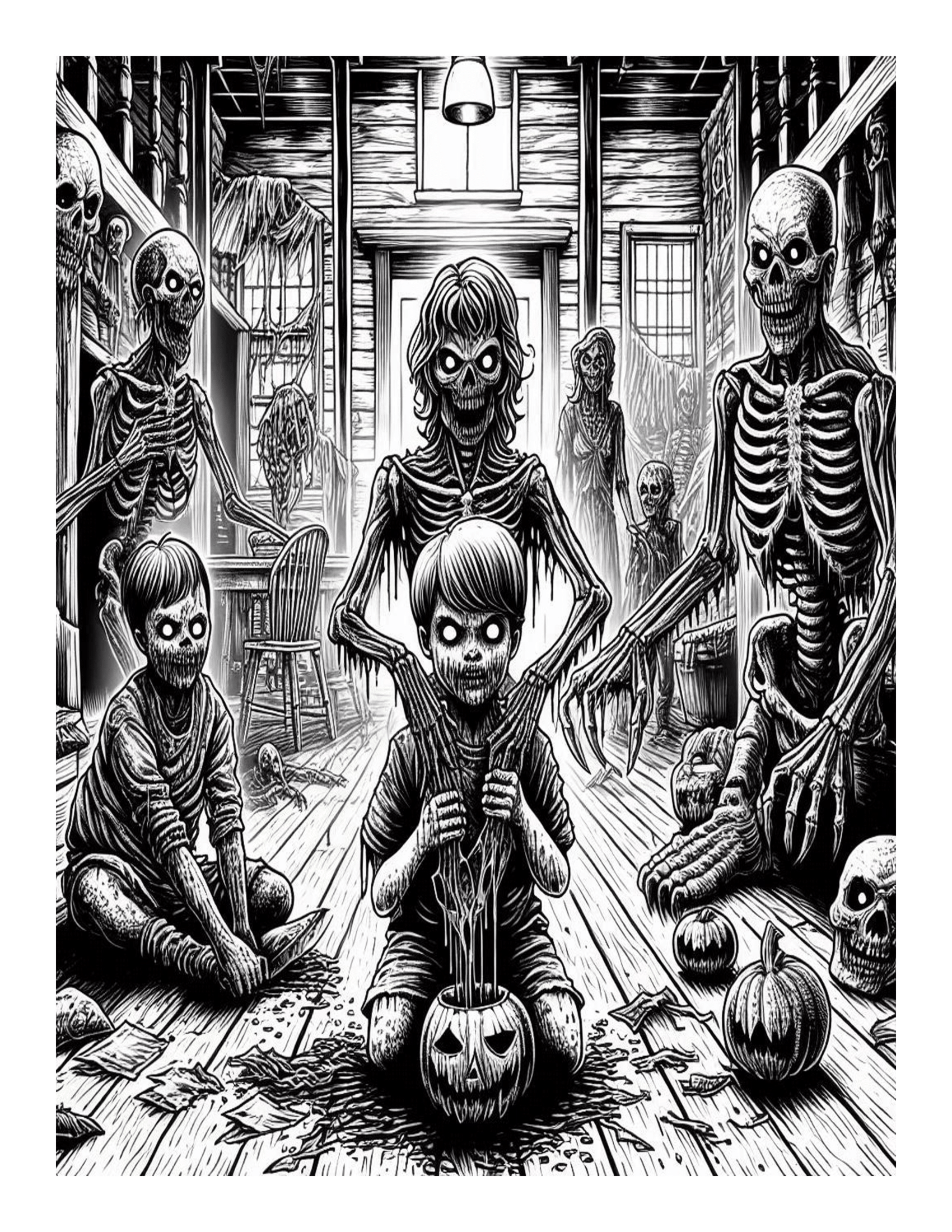 Grayscale Horror Children of the Damn Coloring Pages 