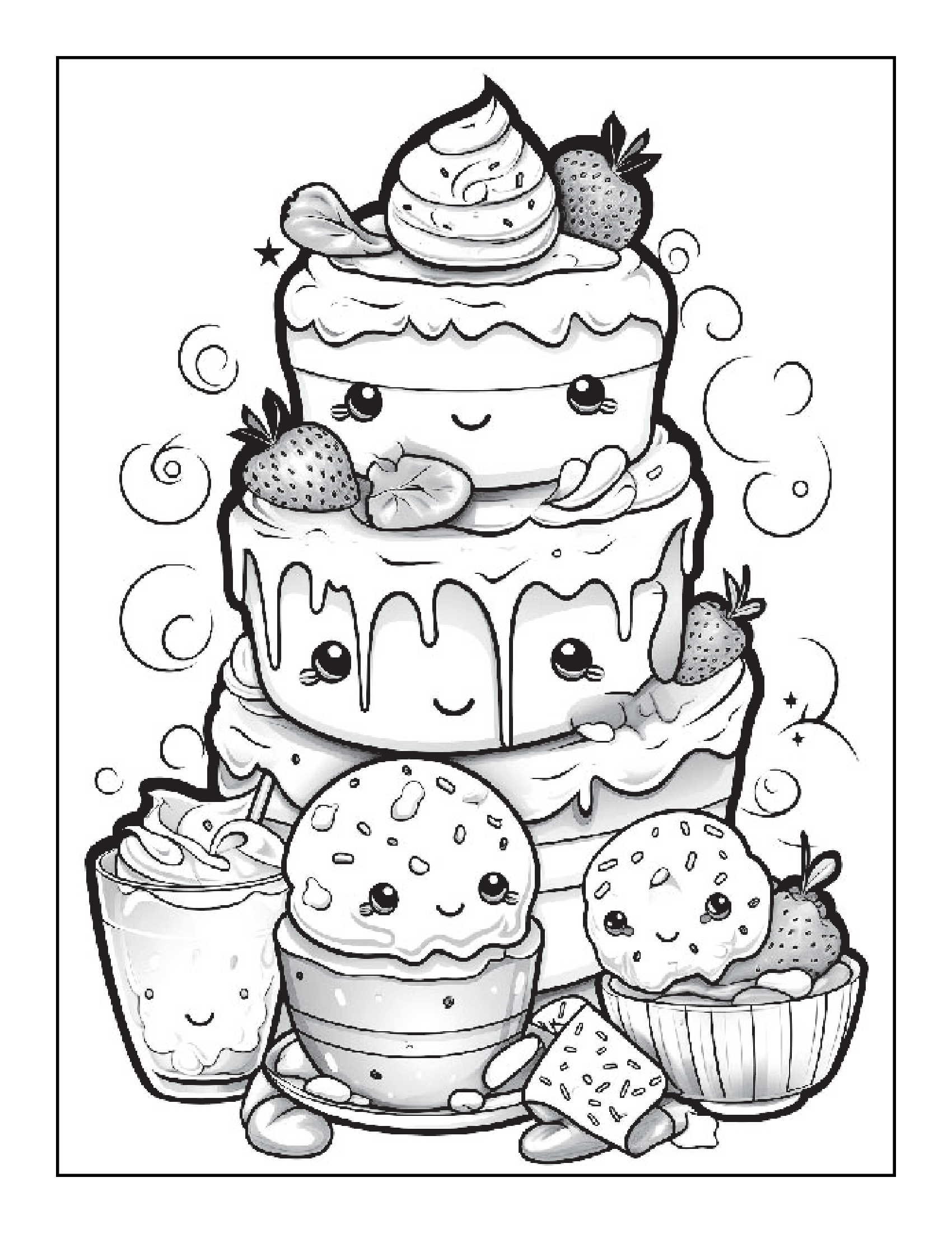 Big Book of Cute Kawaii Food Features 100 Printable Coloring Pages for Adults  