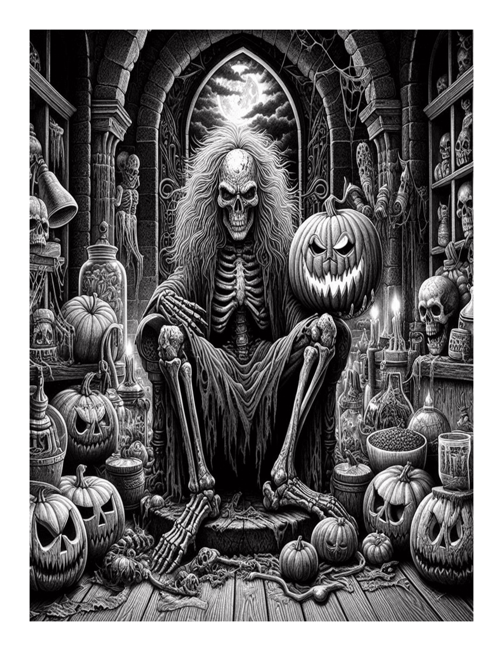 Grayscale Chilling Horror Features 25 Printable Coloring Pages for Adults 
