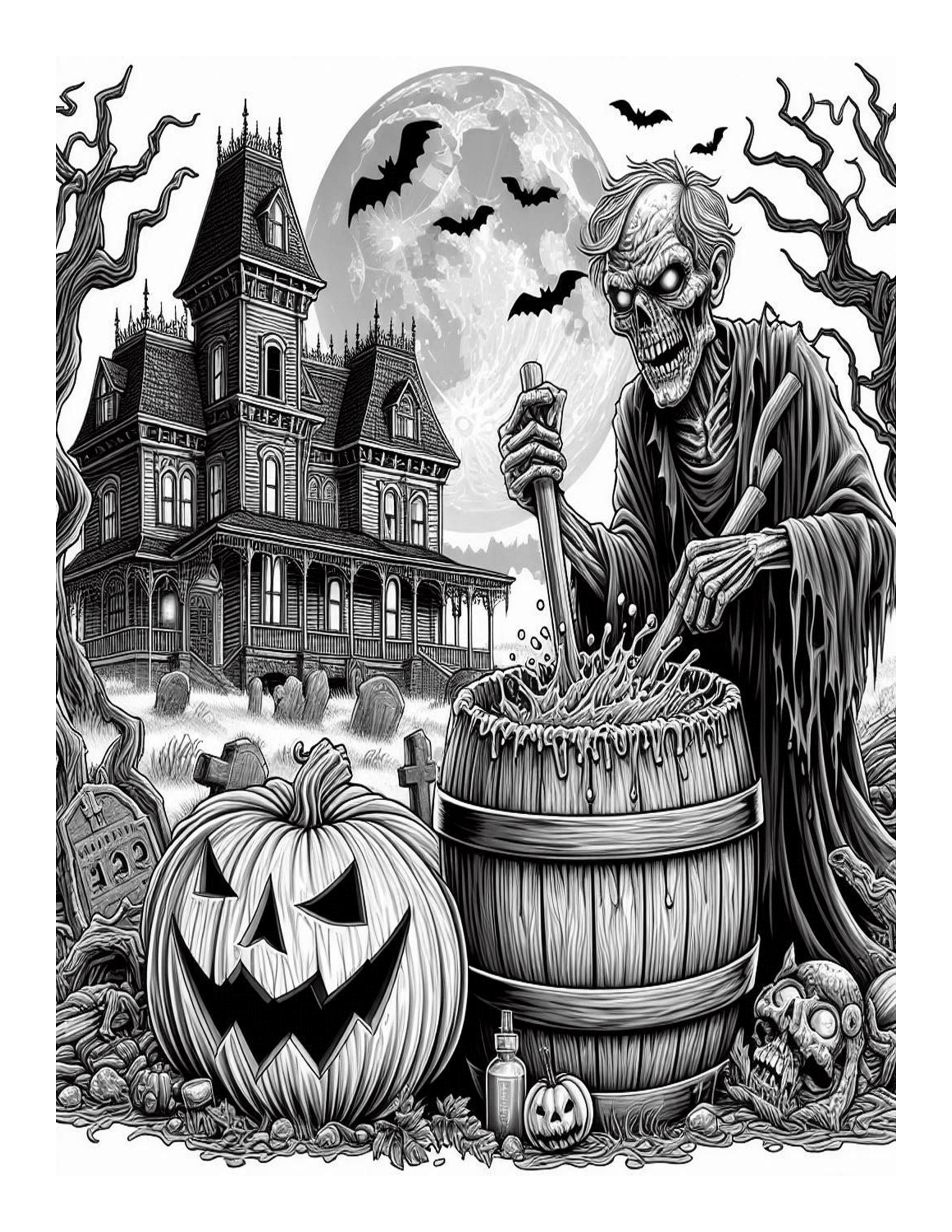 Grayscale Chilling Horror Features 25 Printable Coloring Pages for Adults 