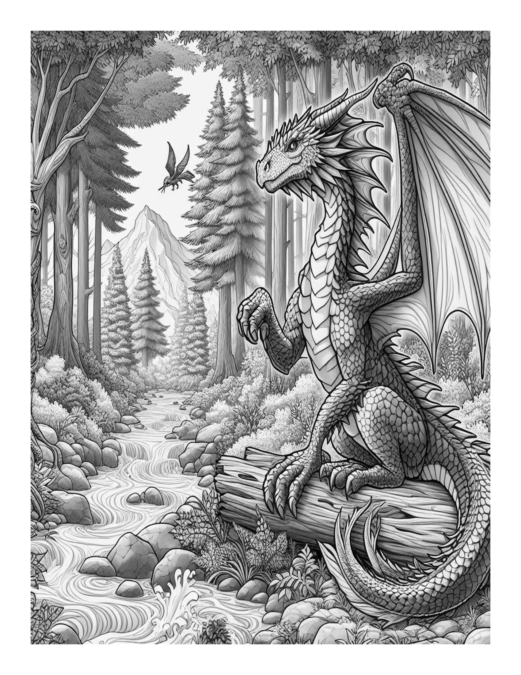 Grayscale Forest Dragon Adventures Coloring Pages 