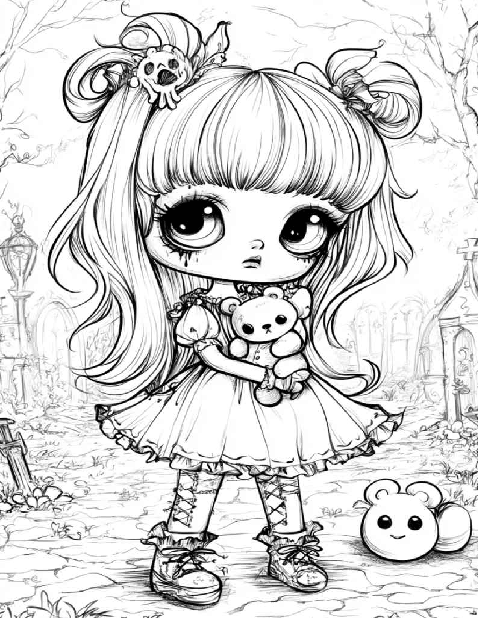 Spooky Creepy Kawaii Features 25 Printable Coloring Pages for Adults and Kids 