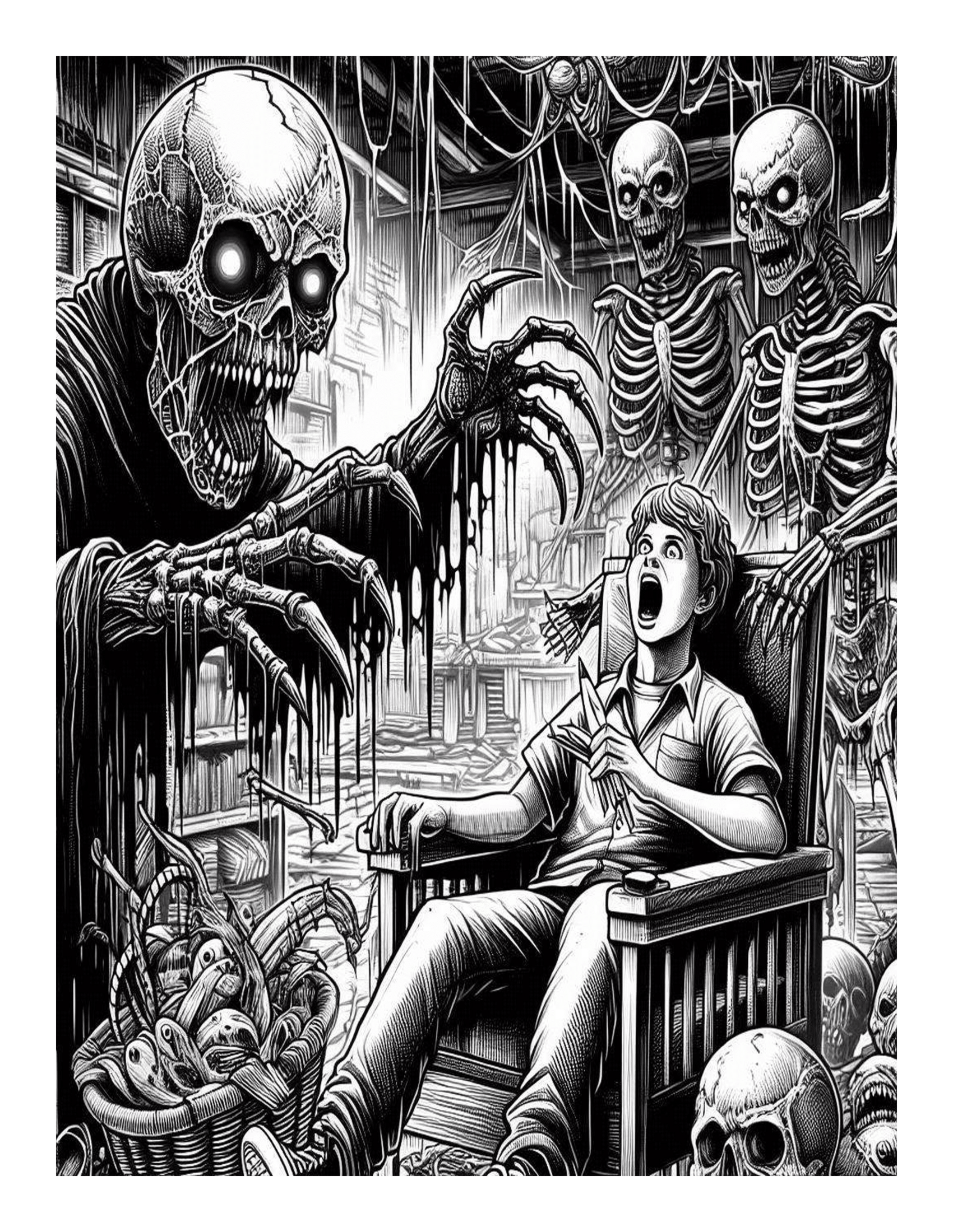 Grayscale Chilling Horror Coloring Pages 