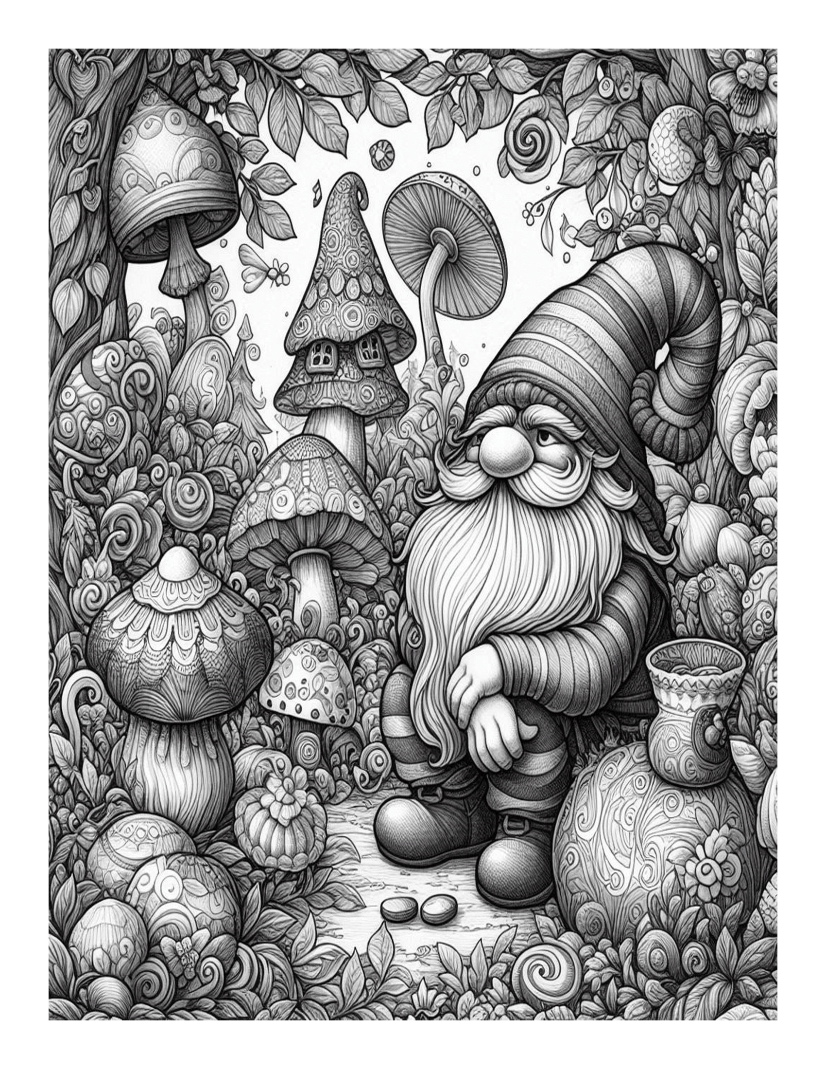 Grayscale Whimsical World of Gnomes 