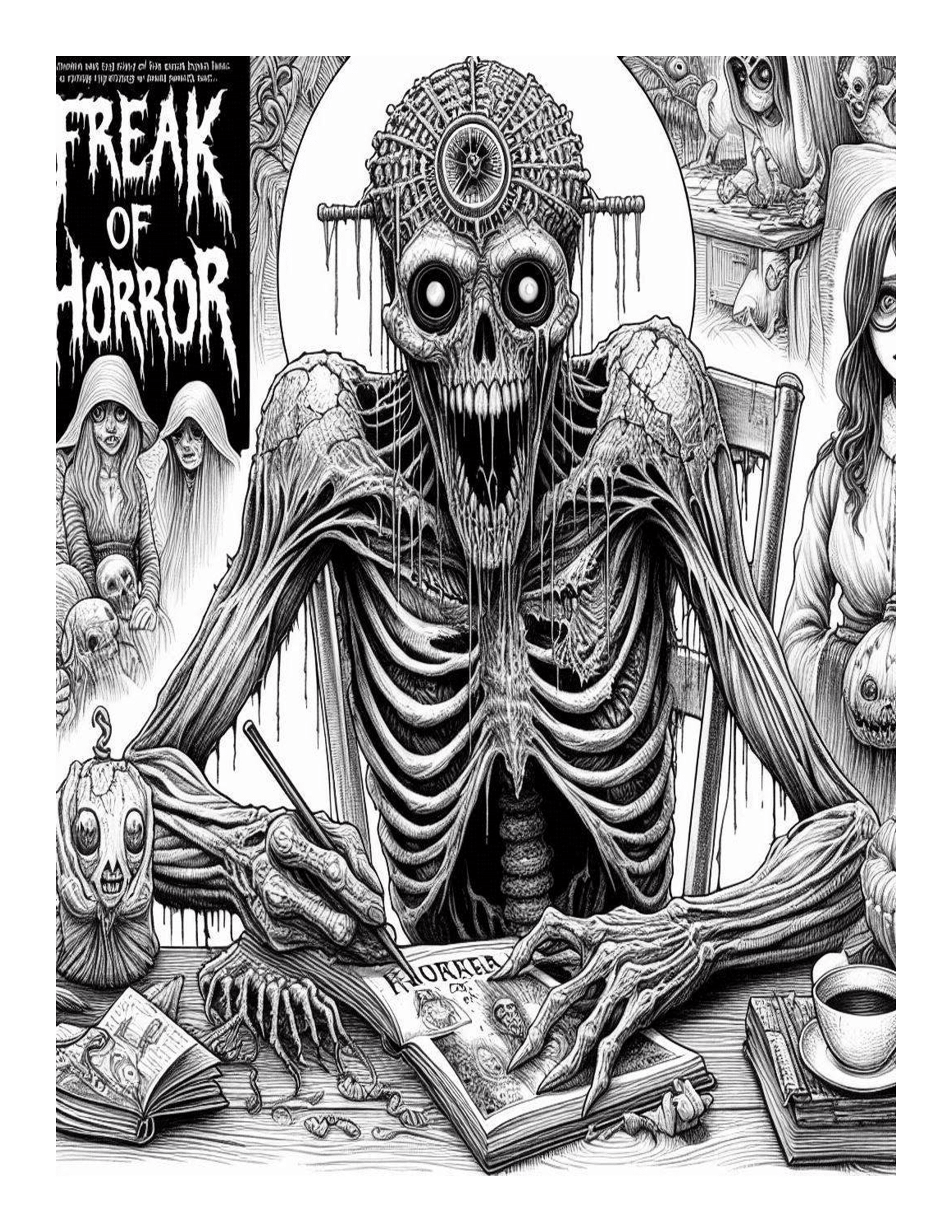Grayscale Freak of Horror Coloring Pages 