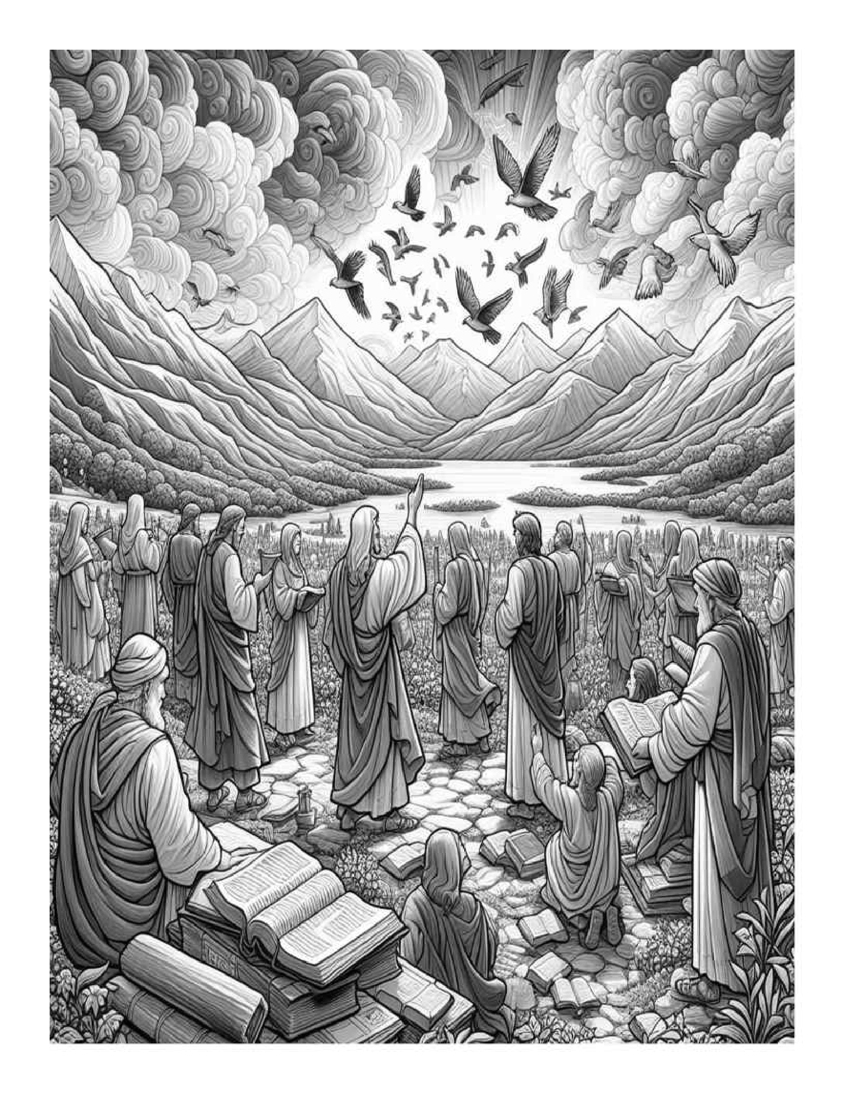 Grayscale The Bible Coloring Pages for Adults (Printable PDF)