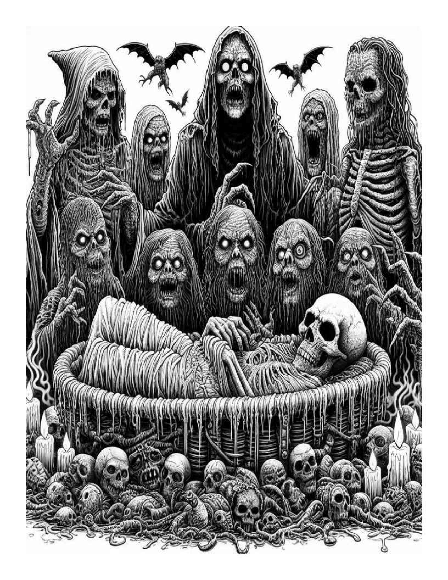 Grayscale Horror Night Coloring Pages 