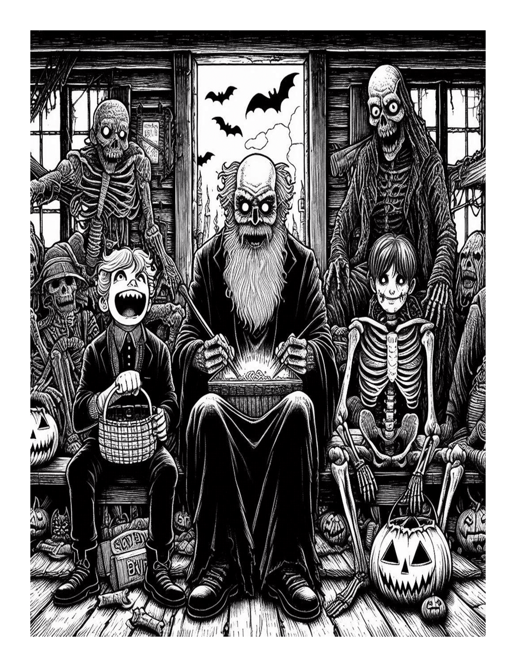 Grayscale Horror Children of the Damn Coloring Pages 