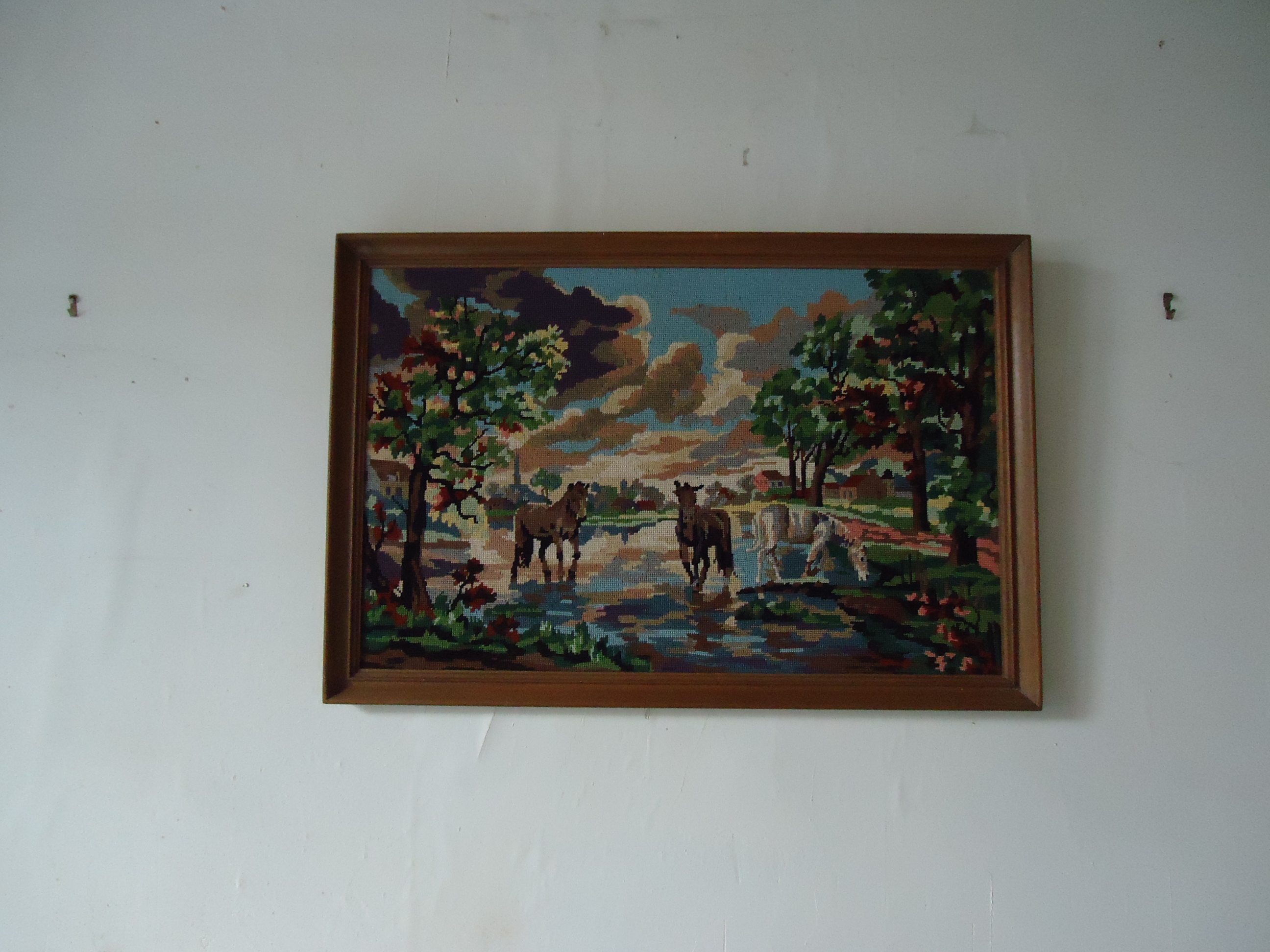 Tableau brodé avec chevaux