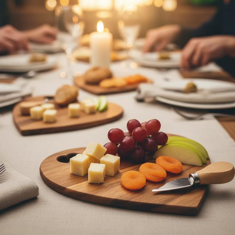 Acacia Wood Heart Cheese Board | Rustic Boho Serving Tray