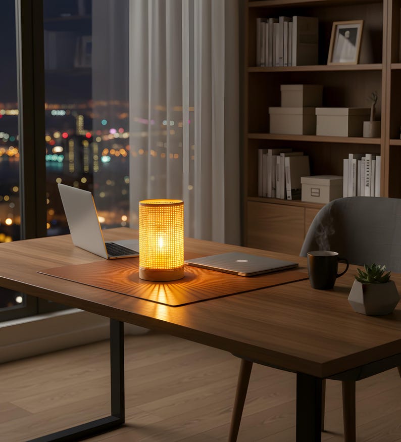 Boho Bamboo Table Lamp, Cordless Bedside Light with Timer