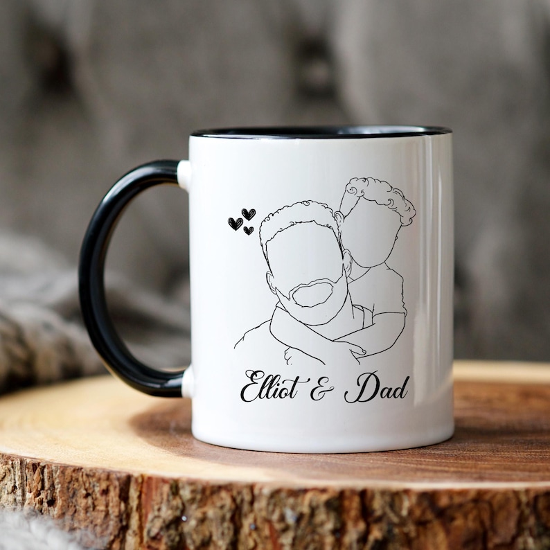 Custom Dad Photo Mug: Hand-Drawn Line Art Portrait on Coffee Mug - Gifts for Fathers