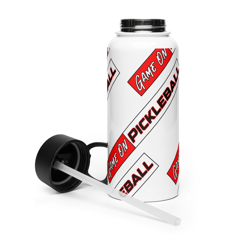 Game On Pickleball Logo Stainless Steel Water Bottle with a Straw Lid