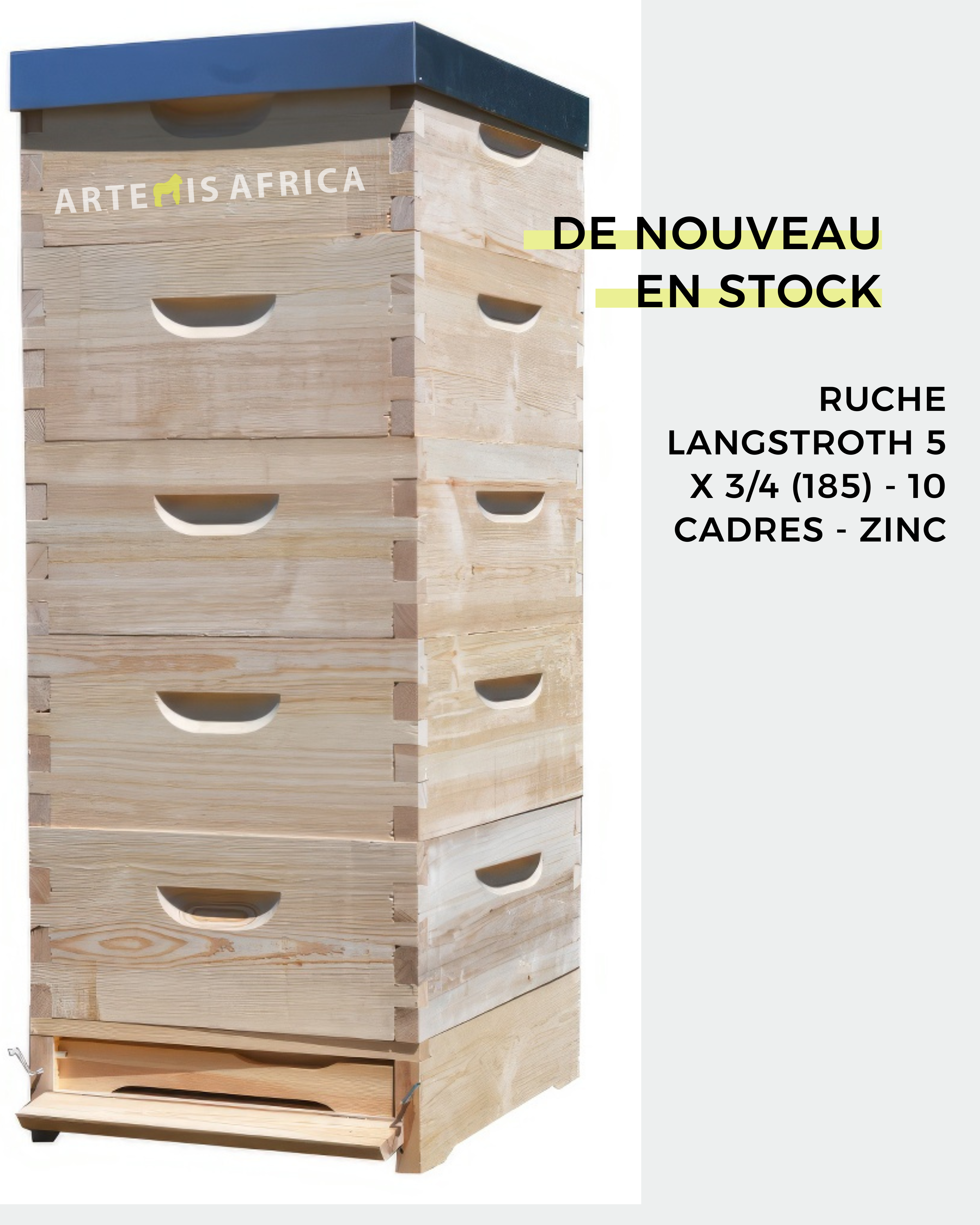 Ruche Langstroth 5 x 3/4 (185) - 10 cadres - zinc