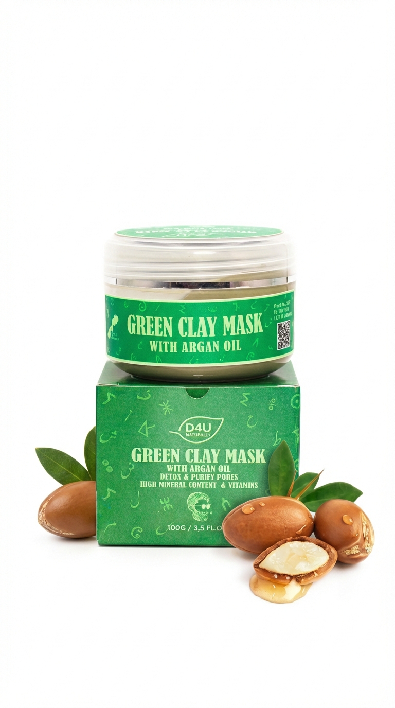 Masque Purifiant à l'Argile Verte & Huile d'Argan – Détox Intense