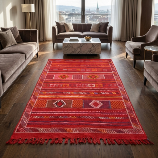 Tapis Sabra "Rouge Kasbah" - Éclat Rubis