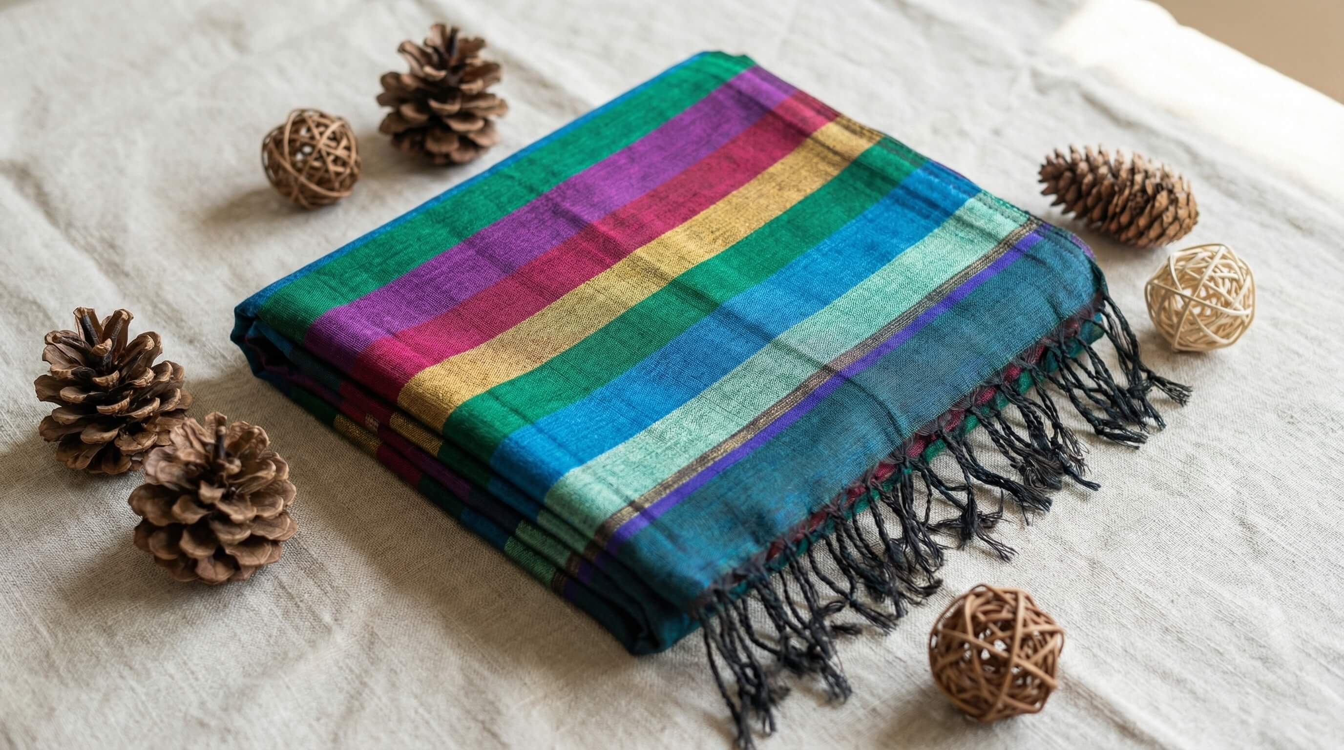 Châle en Soie de Sabra – Rouge Passion & Corail