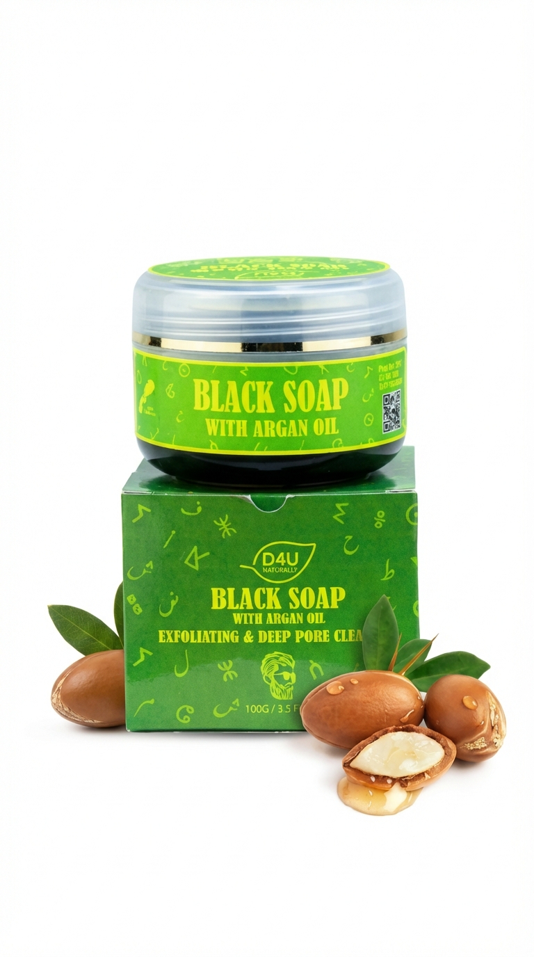 Savon Noir Traditionnel à l'Huile d'Argan – Exfoliant & Nettoyant Profond