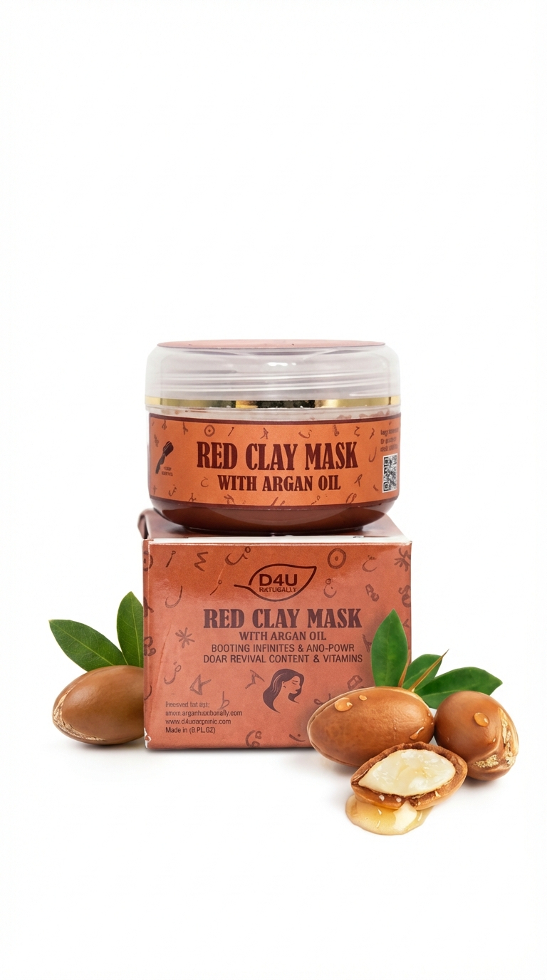 Masque visage à l'argile rouge et à l'huile d'argan – Purifiant et détoxifiant.