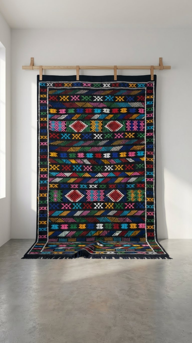 Tapis Sabra "Nuit Berbère" - Noir Multicolore 
