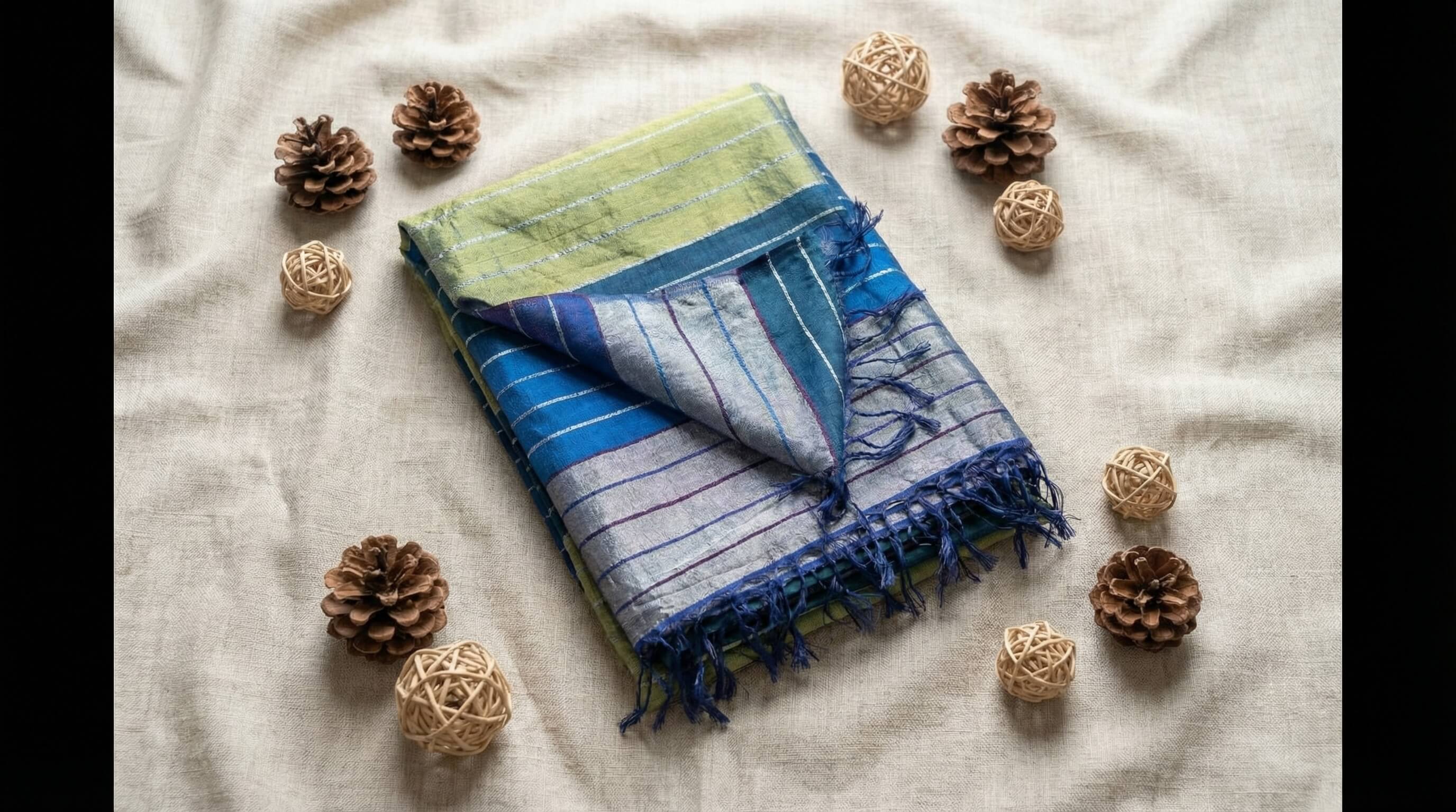 Châle en Soie de Sabra – Bleu Nuit & Horizon