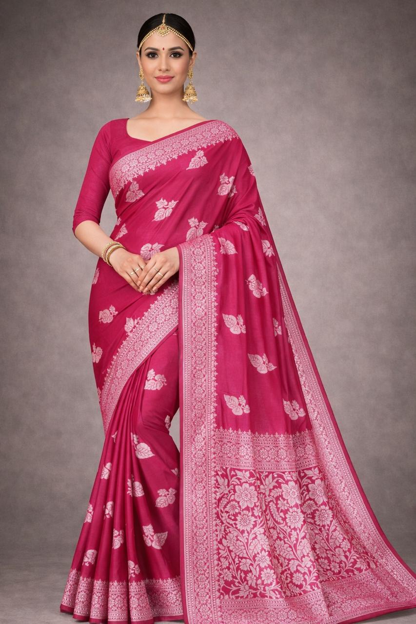 Elegant Pink Designer Saree-Chanderi