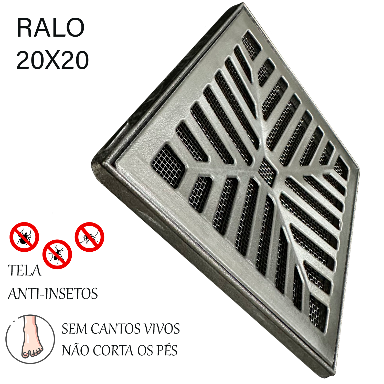 Ralo Côncavo 20x20 Com Tela Anti-inseto Sem Rebarba Cortante