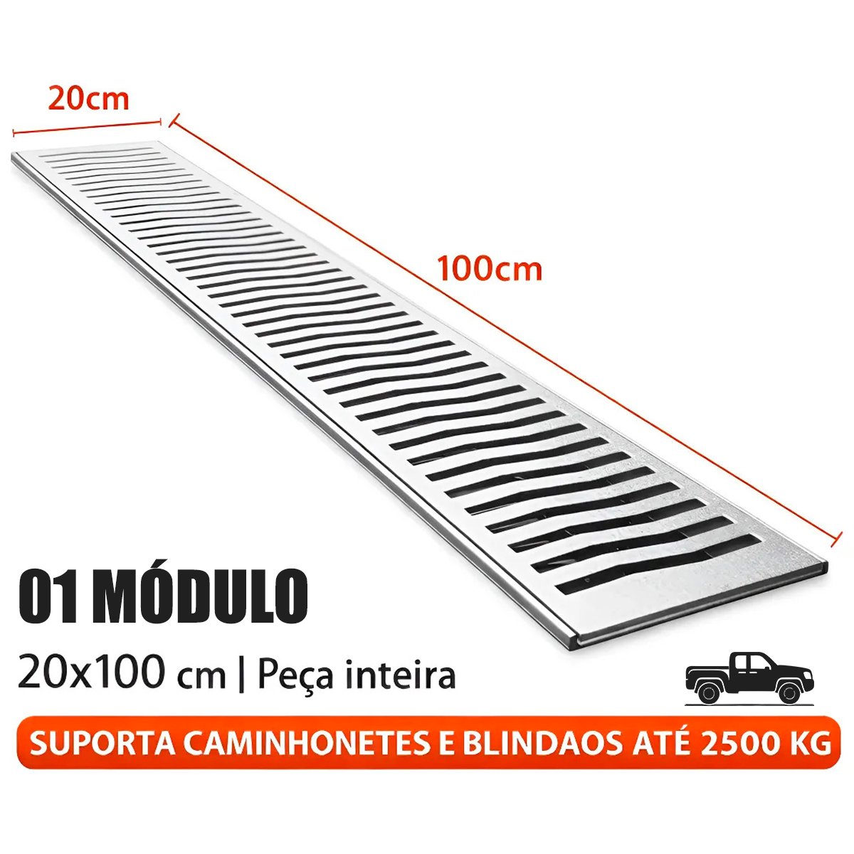 Ralo Linear Império 20x100cm Prateado Fosco Alumínio