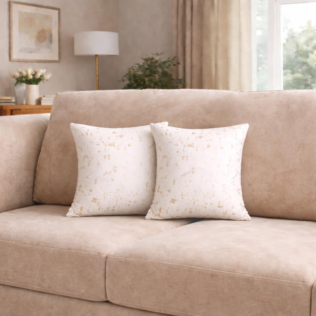 Tiflor Premium Festive Cushion Covers – White | 16x16 Inch | Foil Print & Zari Work | Soft Polyester (Set of 2)