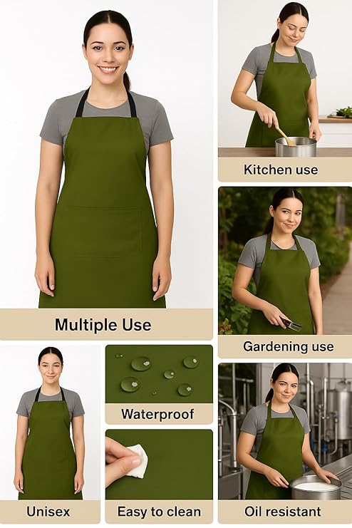 Tiflor Waterproof Unisex Kitchen Apron with Large Front Pocket – Lightweight, Durable & Easy-Clean