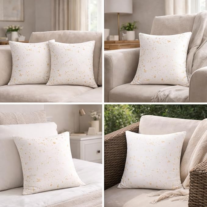 Tiflor Premium Festive Cushion Covers – White | 16x16 Inch | Foil Print & Zari Work | Soft Polyester (Set of 4)