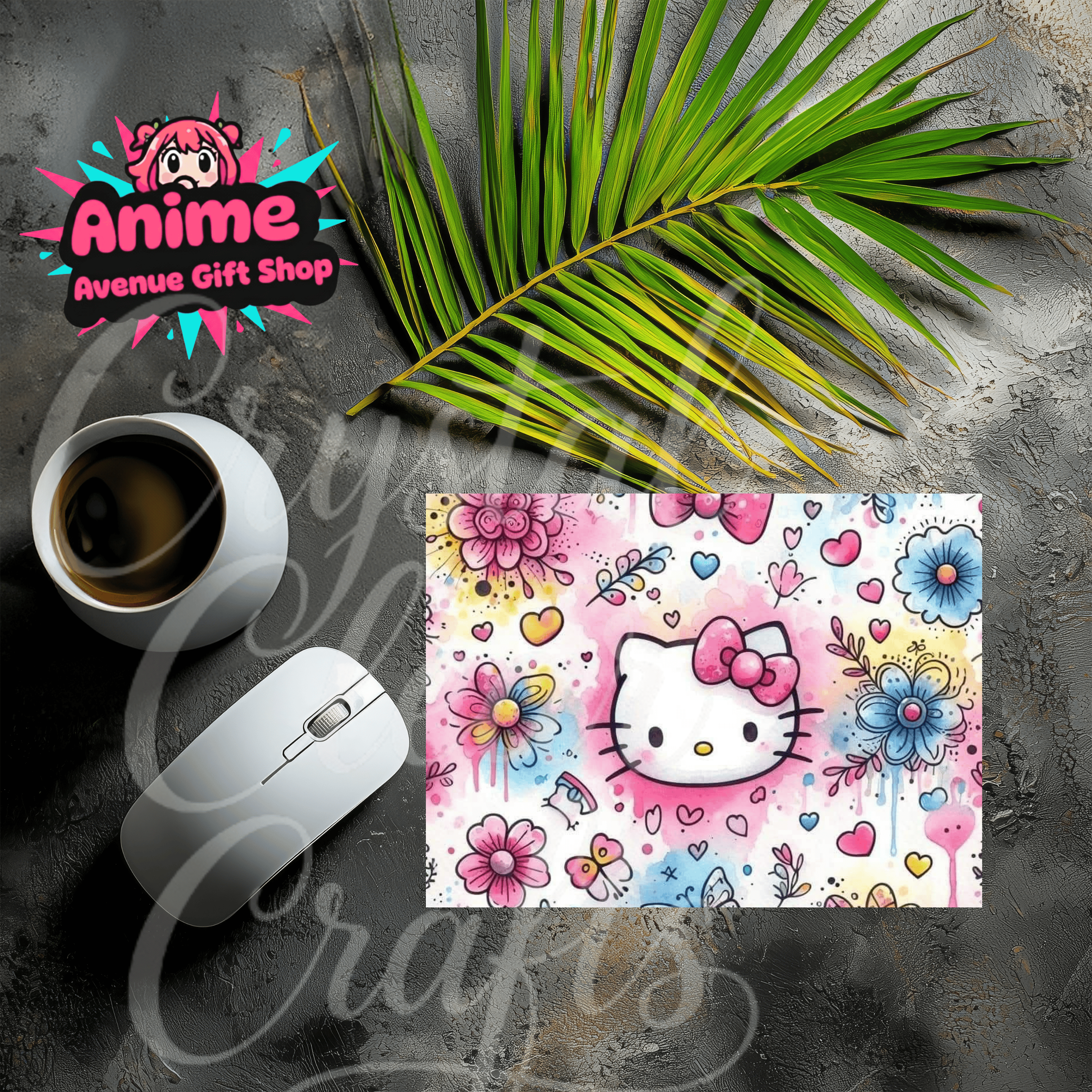 Cute Kitty Floral Mouse Pad