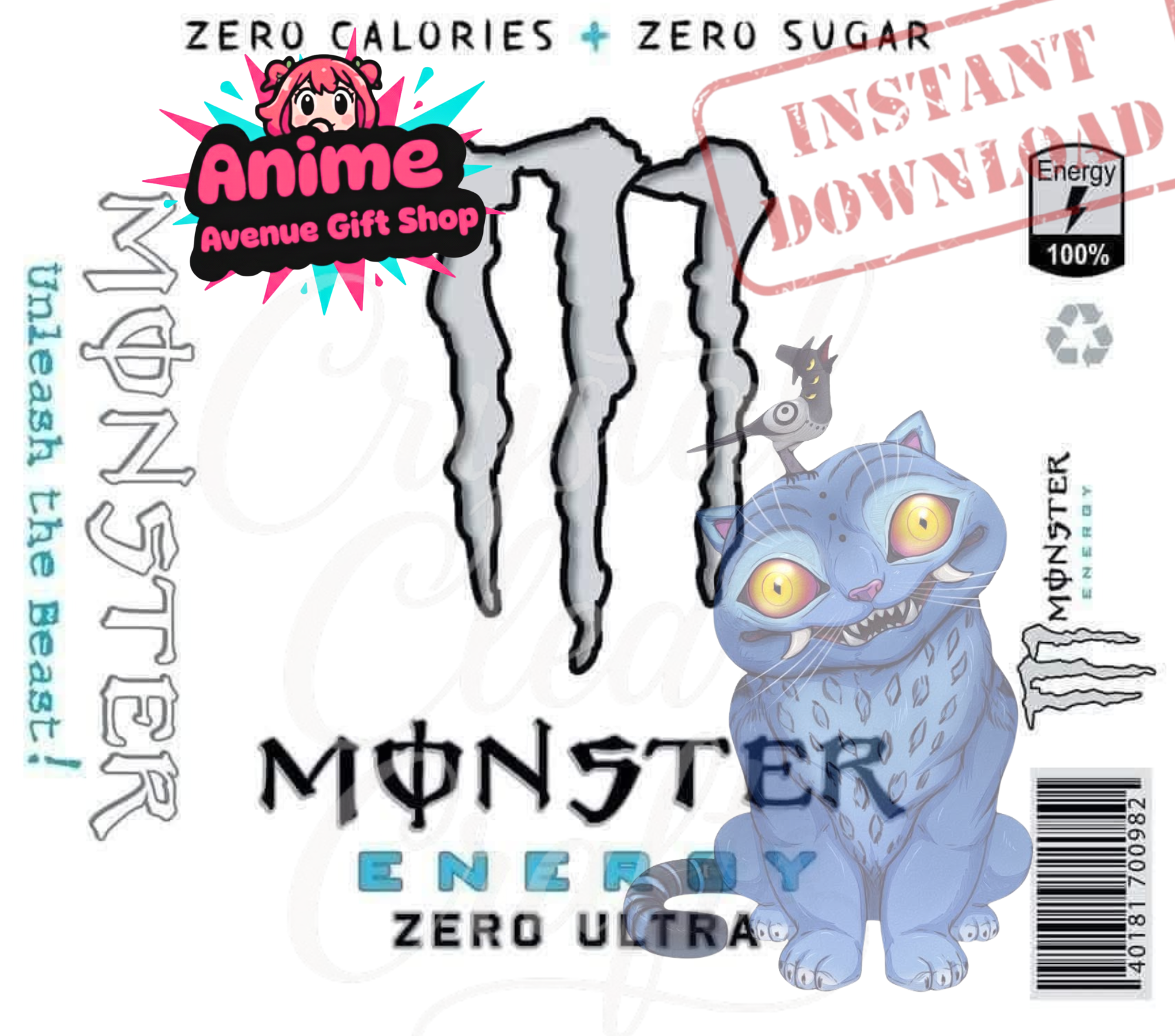 Monster Energy Zero Ultra Anime 20oz Digital Tumbler Wrap