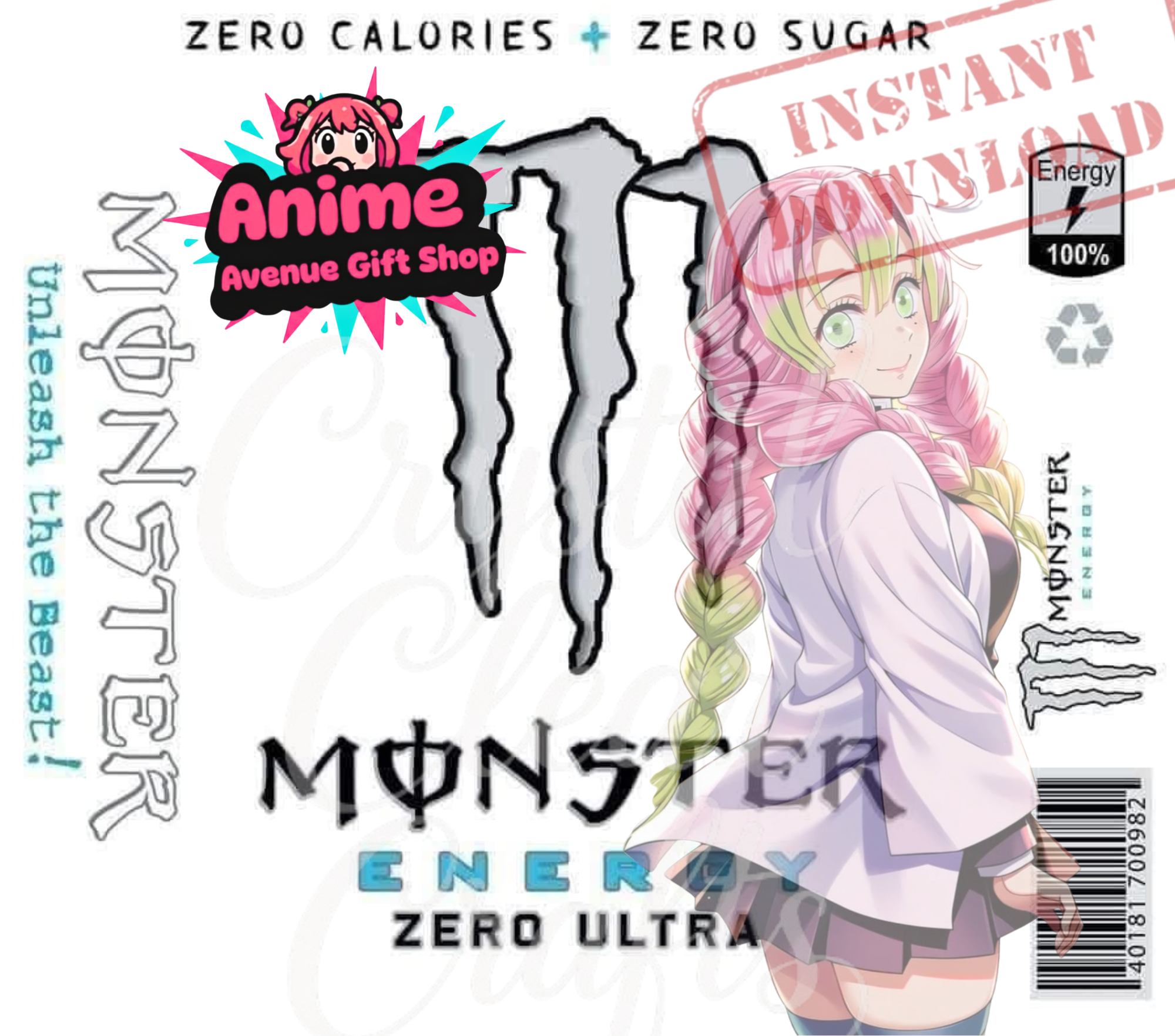 Anime Monster Energy Can Mitsuri Digital 20oz Wrap