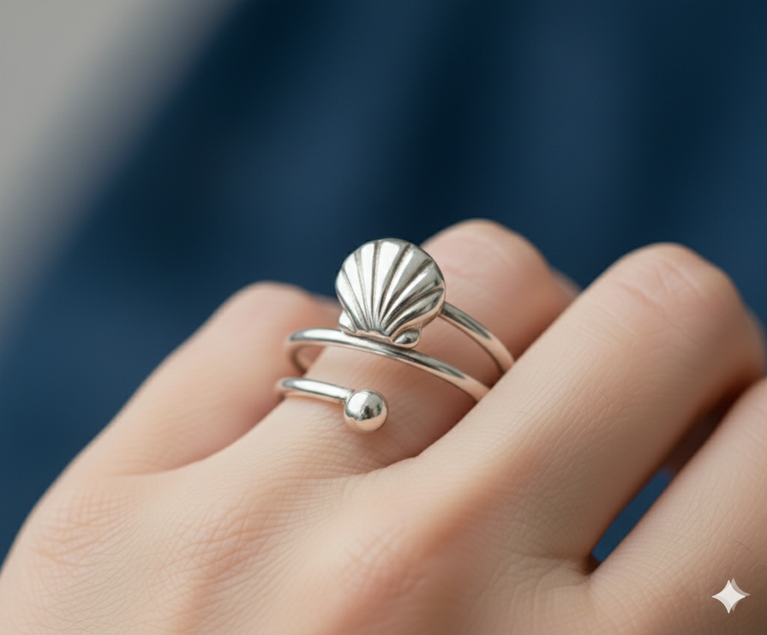 Anillo espiral de concha de mar