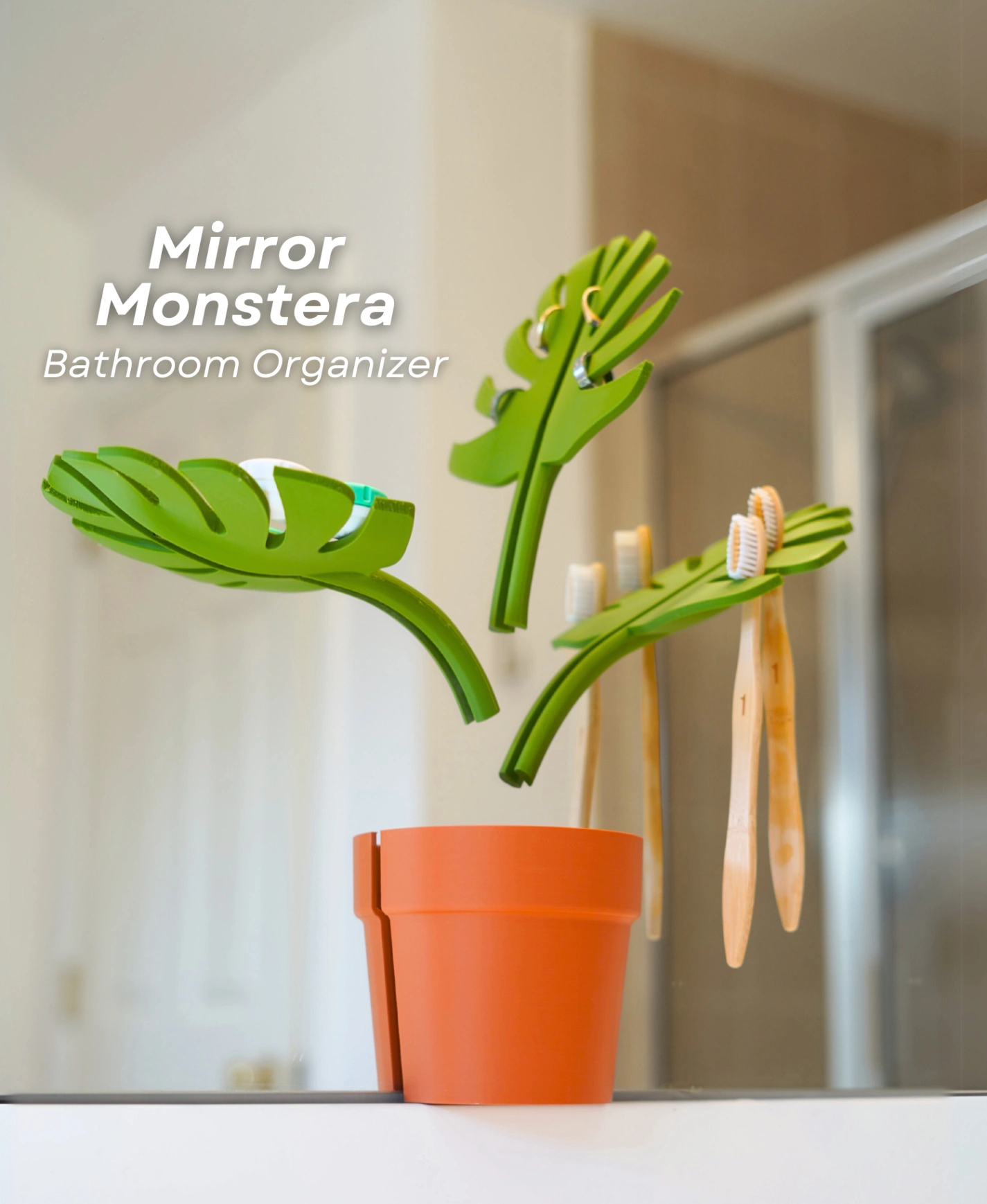 Leafy Mirror Mounted Bathroom Organizer