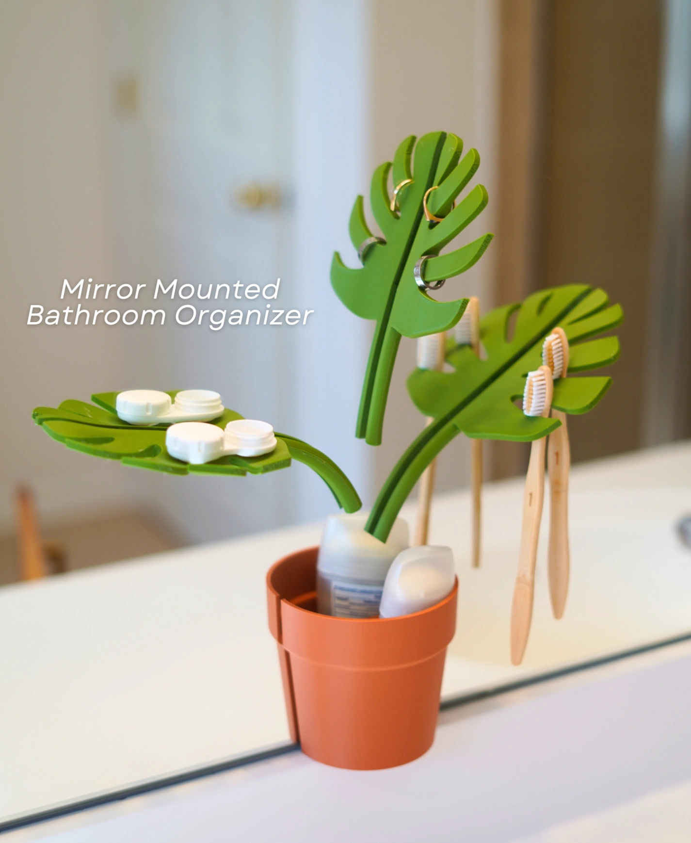 Leafy Mirror Mounted Bathroom Organizer