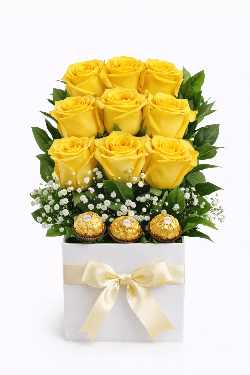 Arreglo de Rosas Amarillas y Chocolates