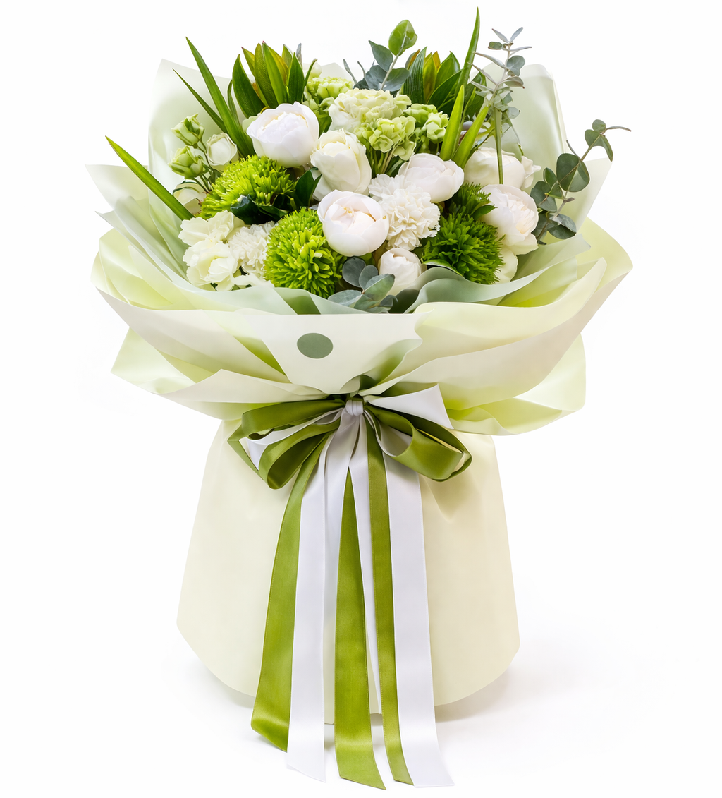 Ramo de Flores Blancas y Verdes