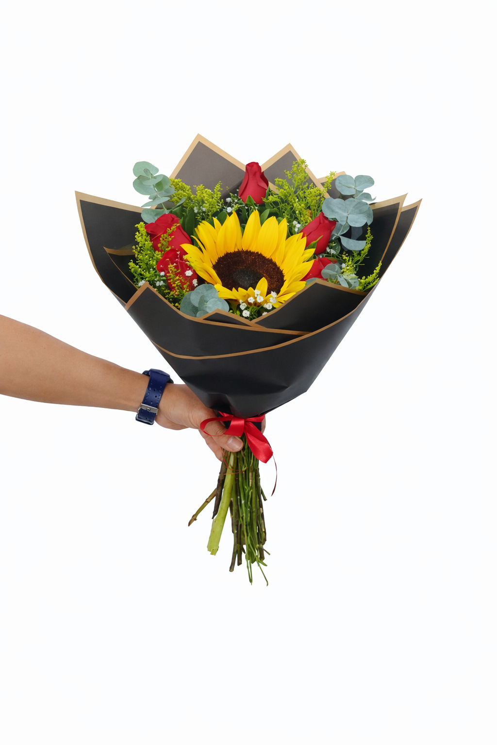 Ramo de girasol y rosas