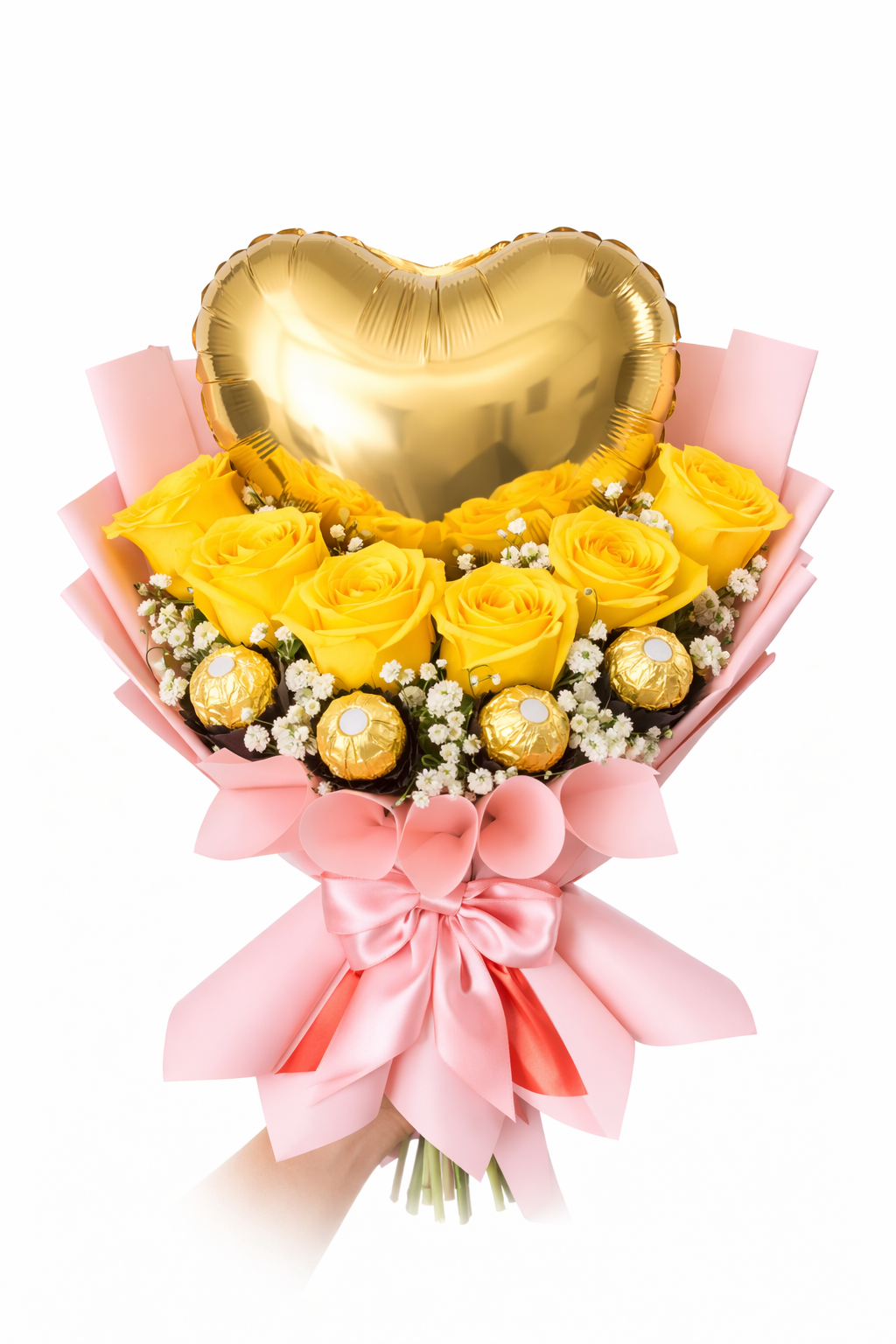Ramo de Rosas Amarillas y Globo Corazón