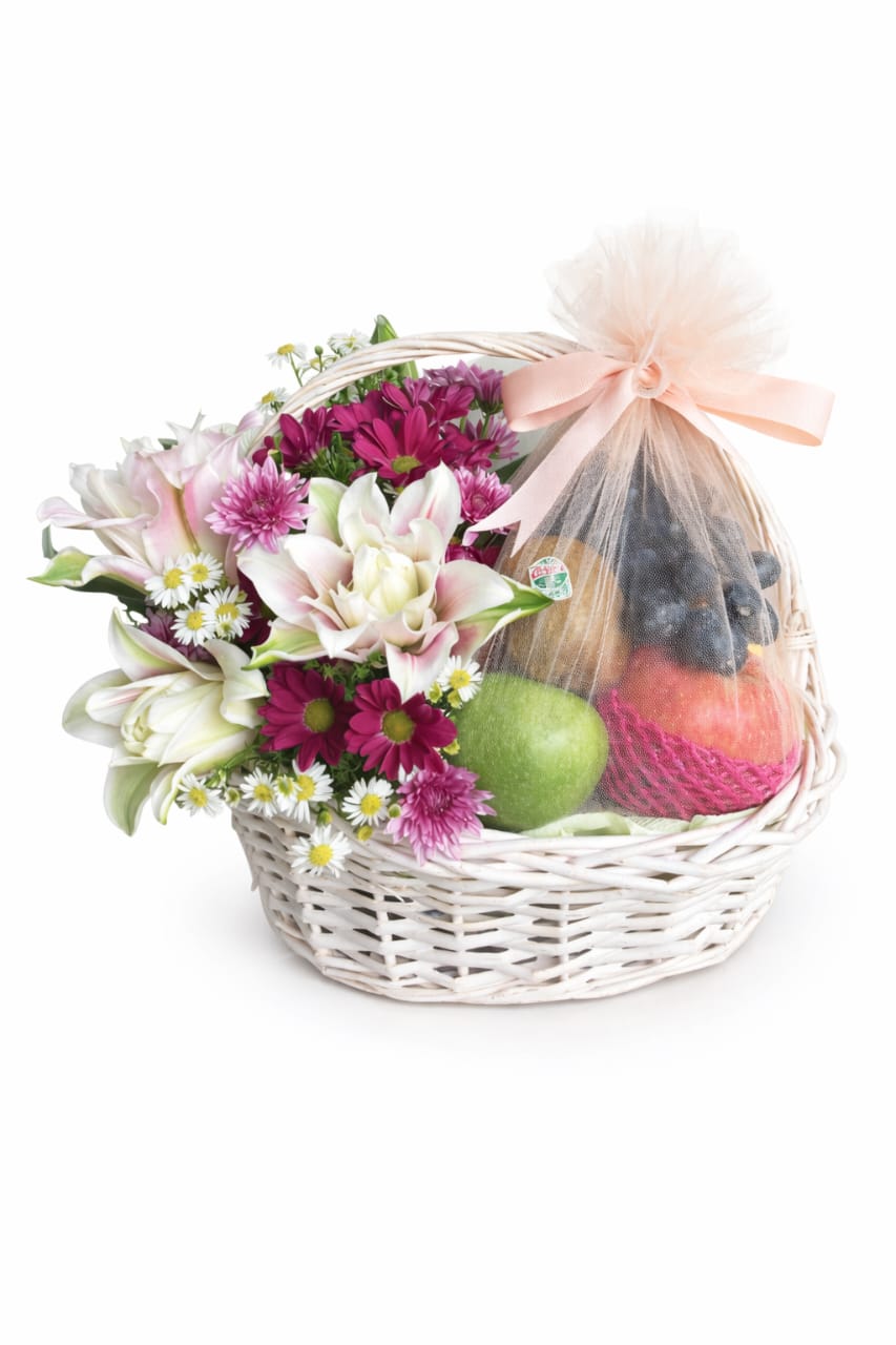 Canasta de Flores y Frutas