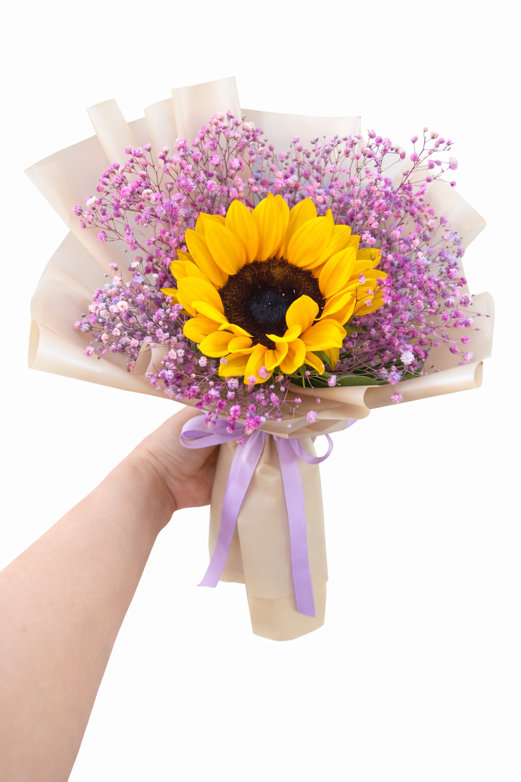 Ramo de girasol y gypsophila