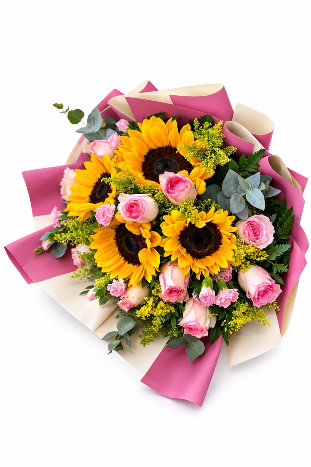 Ramo de girasoles y rosas