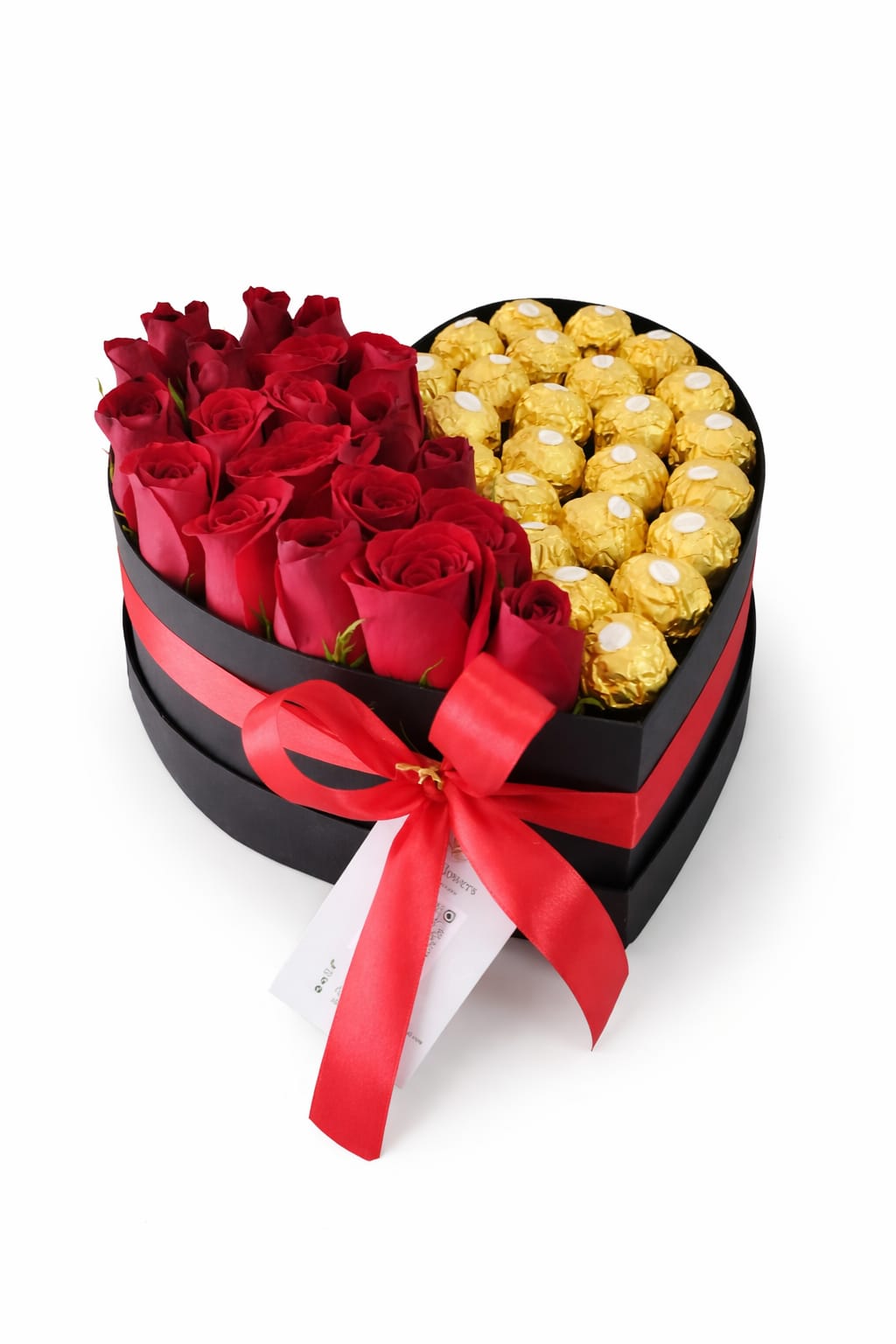 Caja corazón de rosas y chocolates